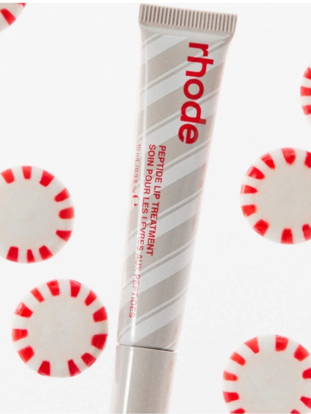 RHODE Peppermint Glaze Lip Treatment - Silver Tube with Red Accents